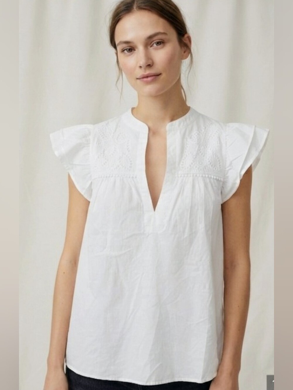 H & M White Embroidered Flutter Sleeve Blouse Size XS NWT
